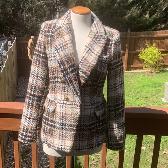 Attentif Paris Double Breasted  Tweed Blazer  Size 36 - Picture 1 of 13